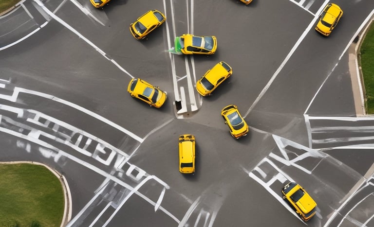 A sleek Droptt taxi cruising along a coastal road with the sun setting in the background.