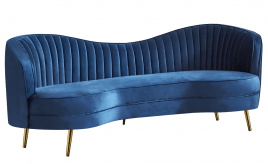 Curved Blue Velvet Sofa - event rental furniture
