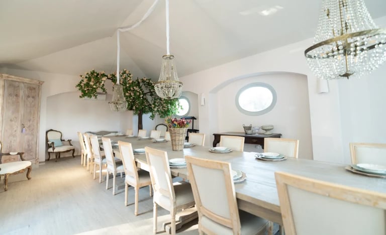 Multi purpose hall with chandelier at Finca Santa Katerina