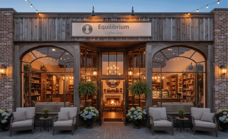 Equilibrium coffee shop enseigne magasin avec logo