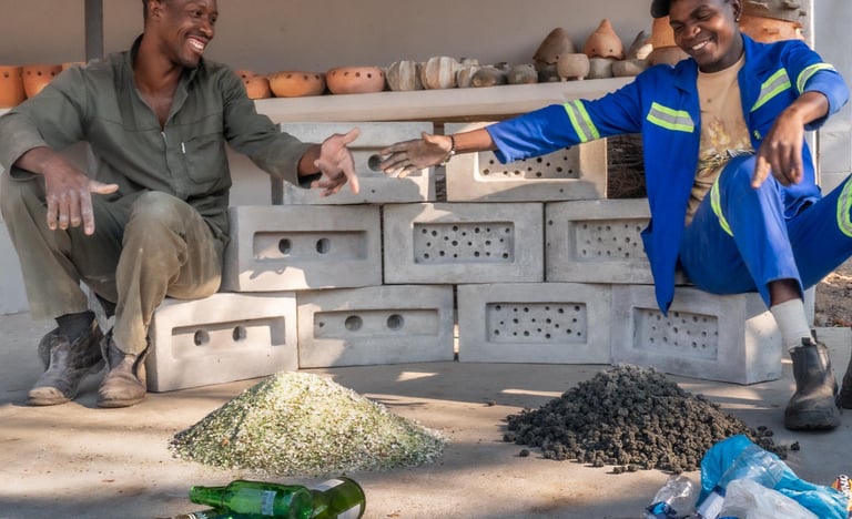 recycled glass and plastic making eco bricks