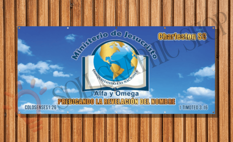 banner con Logo para una iglesia con ubicación e información.