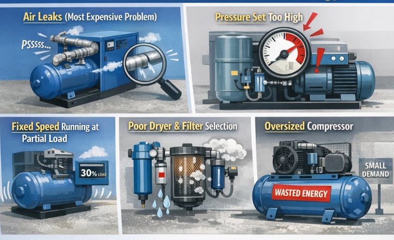 Five key areas where air compressors waste energy | Wemano