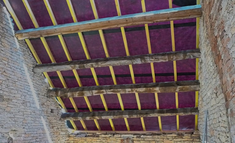 Toiture rénovée avec panne et chevron