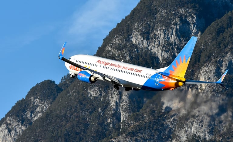 Jet2 plane flying over mountains