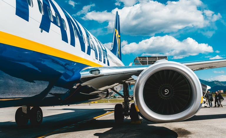 A Ryanair aircraft parked on the ground