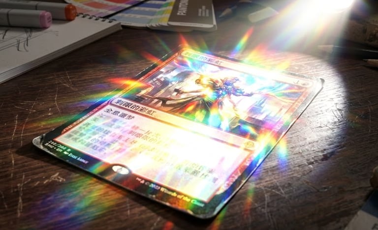 Poor quality TCG card printed on holographic paper with washed out artwork.