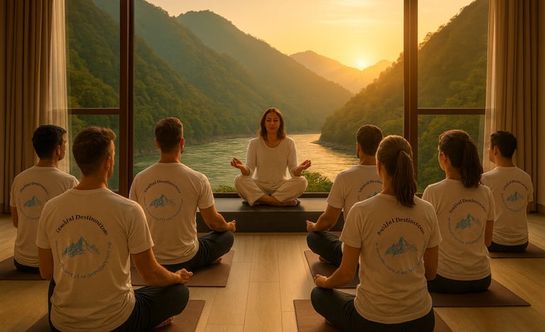 Wellness class in Rishikesh with Soulful Destinations, sunrise over Himalayas and River Ganga