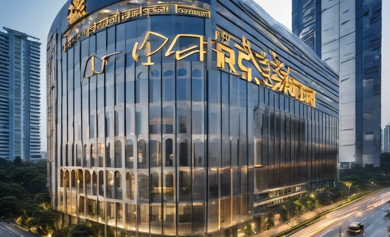 a building with a large glass building with a sign that says pizza