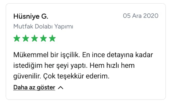 Hüseyin isimli müşterinin mükemmel işçiliğe vurgu yapan görsel