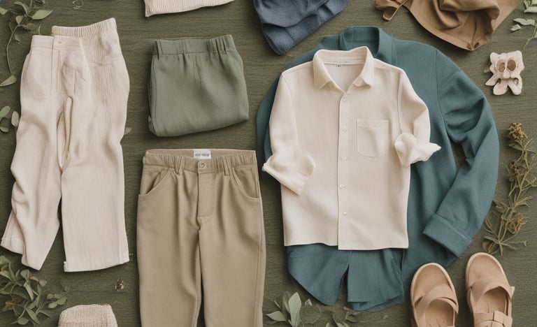 A collection of eco-friendly personal hygiene items is arranged on a soft, white fabric. Included are a wooden brush with natural bristles, a loofah, and other bamboo or wooden accessories, suggesting a focus on sustainability. The scene is softly lit, and a burlap bag is subtly visible in the blurred background.