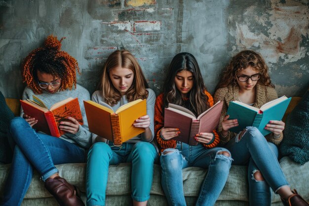 imagens de um grupo de jovens lendo seus livros de finanças