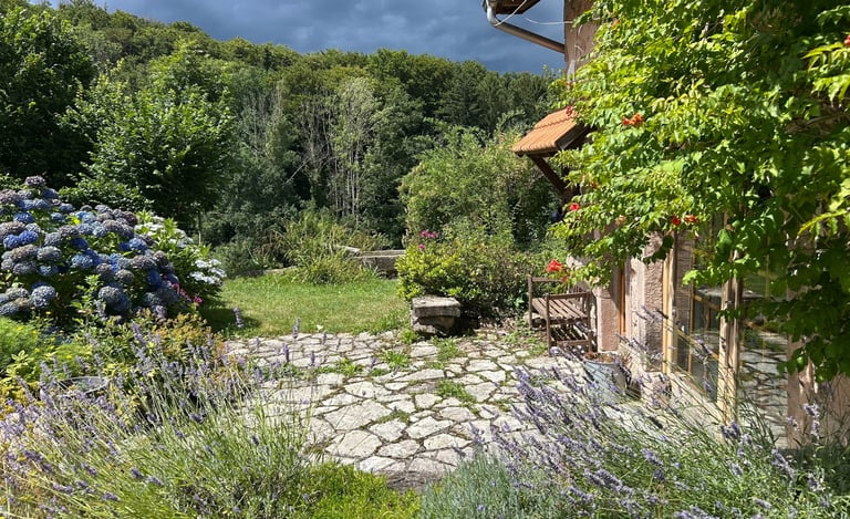 terrasse devant une fontaine dans les vosges