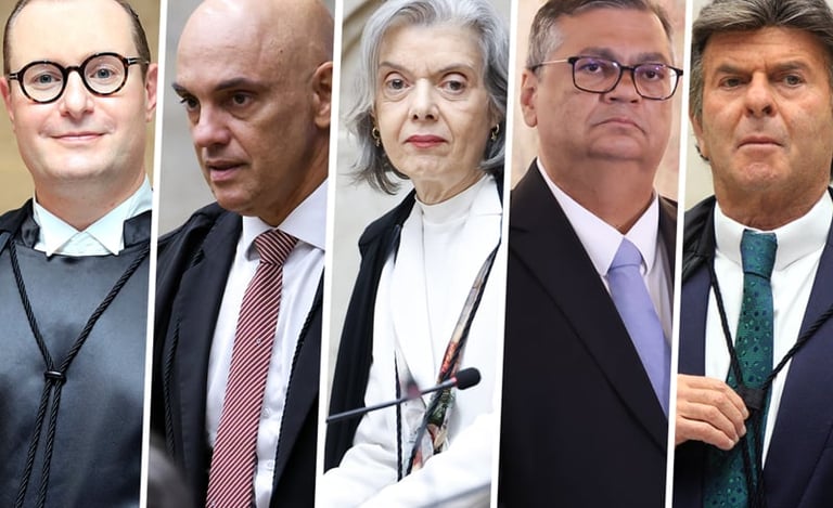 Cristiano Zanin, Alexandre de Moraes, Cármen Lúcia, Flávio Dino e Luiz Fux.Fellipe Sampaio | Gustavo