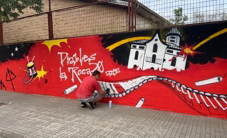 Graffiti mural de 20 metros para Diables la Roca, spray, arte urbano.