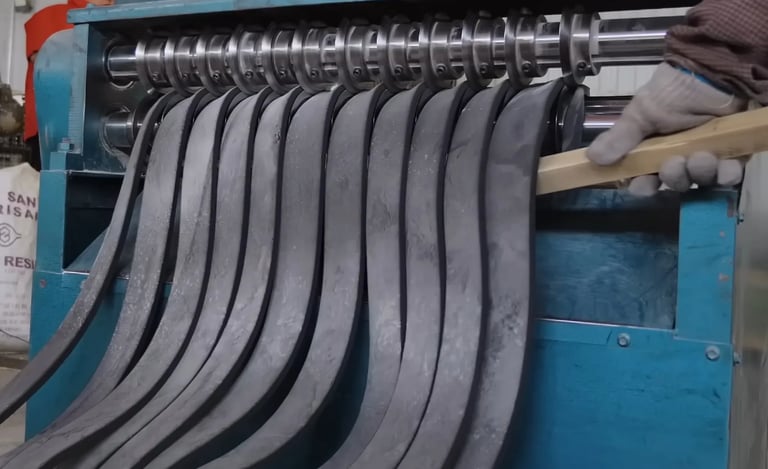 Rubber sheets cut into strips for further molding and production