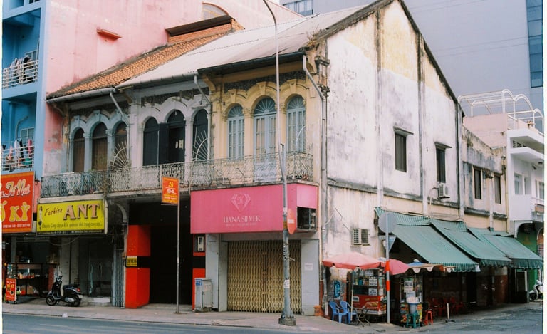 Colonial French architecture houses in Saigon china town