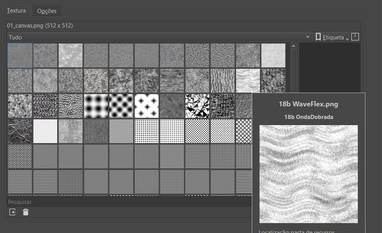 Paleta de texturas do Krita