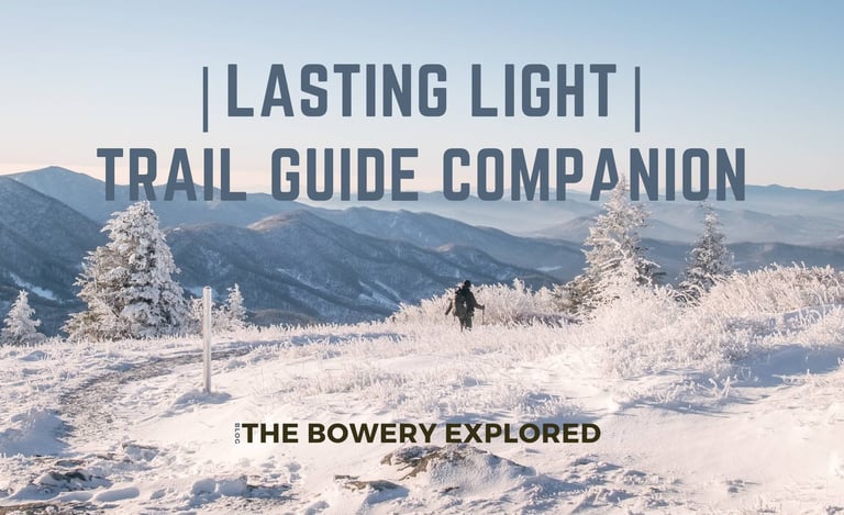 Snow cover Roan Mountain shows hiker on the Appalachian Trail.