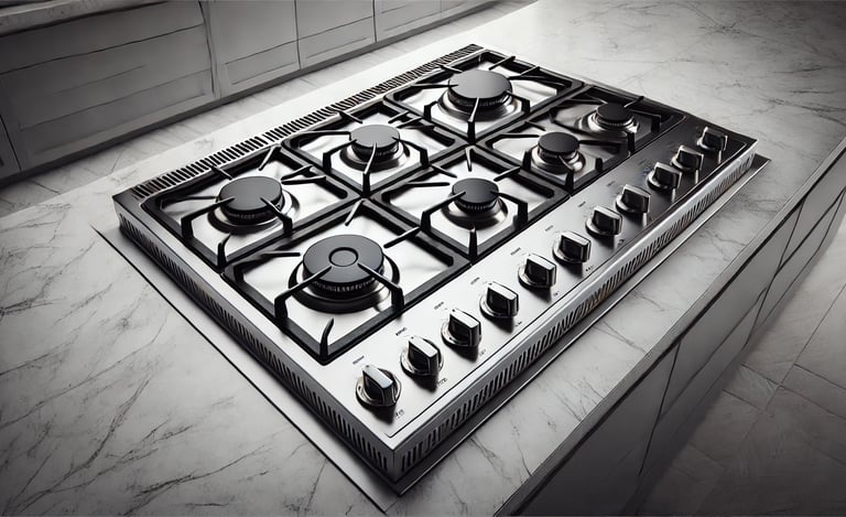 a gas stove with six burners