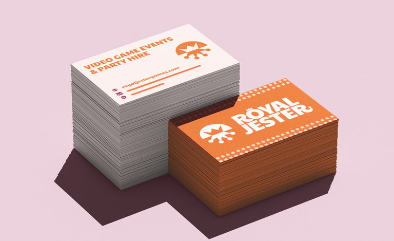 Royal Jester Games business card front and back