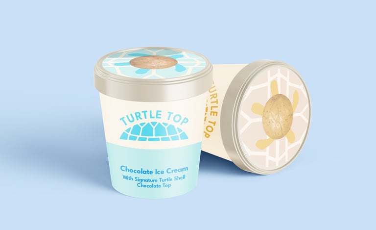 Ice cream tubs for the brand Turtle Top