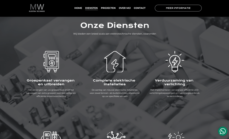 M.W. Elektra Techniek services: fuse box, installations, and LED lighting solutions