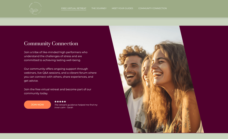 Community Connection sectie waarin het belang van echte verbinding wordt weergegeven, ontworpen door Jasmijn Design 