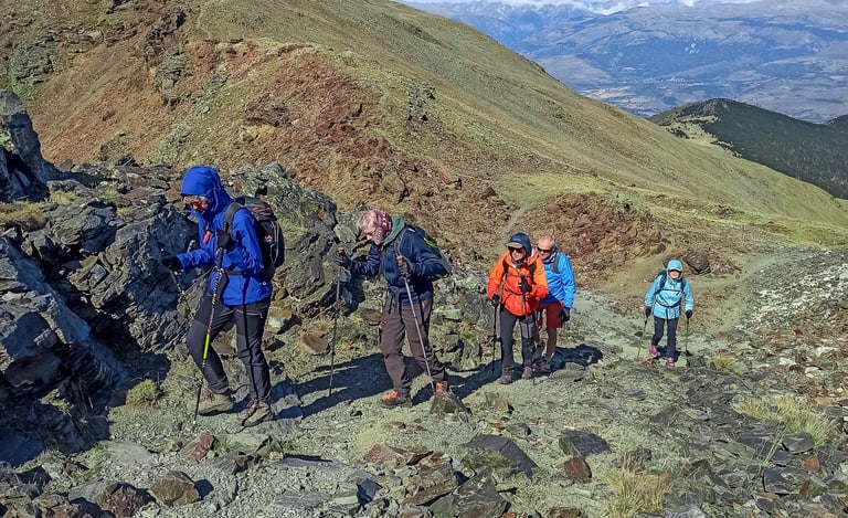 grupo caminando en la montaña