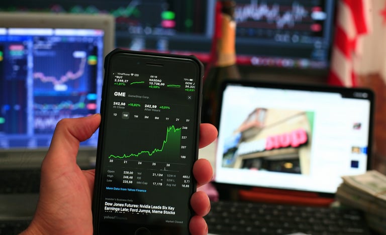 phone showing investing chart symbolizing market volatility