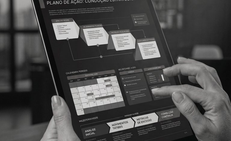 Pessoa clicando Plano de Ação exibido em tela