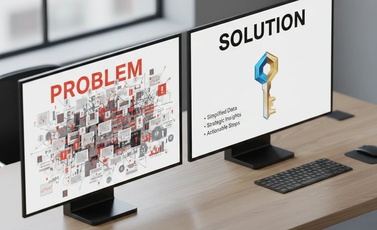 A split-screen comparison of common pitch deck mistakes; the left side shows a cluttered, text-heavy