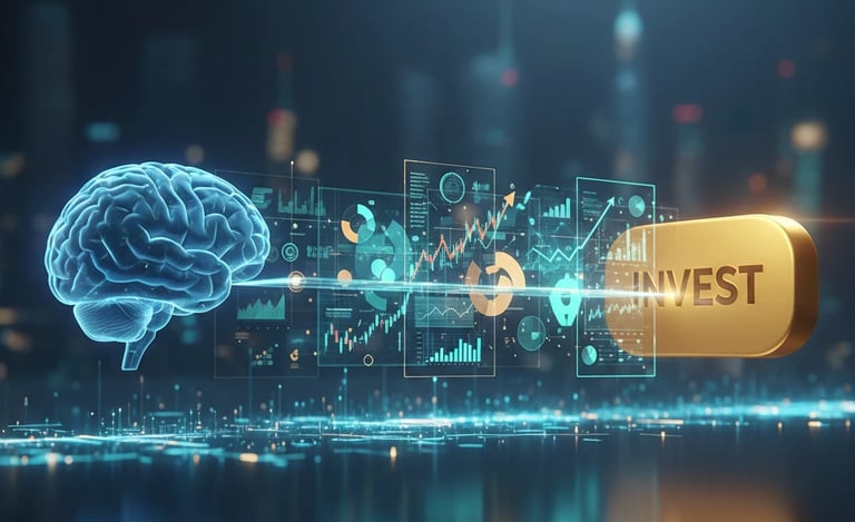 Conceptual 3D illustration of a bridge made of icons and data charts connecting psychological insigh