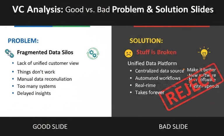 Examples: Good vs Bad Problem & Solution Slides (VC Analysis)