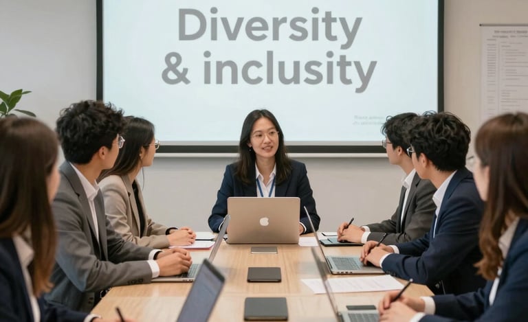 A diverse group of parents working together in a modern office environment
