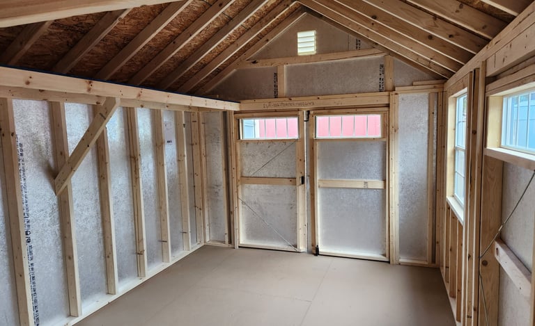 Inside of shed showing quality materials and build features