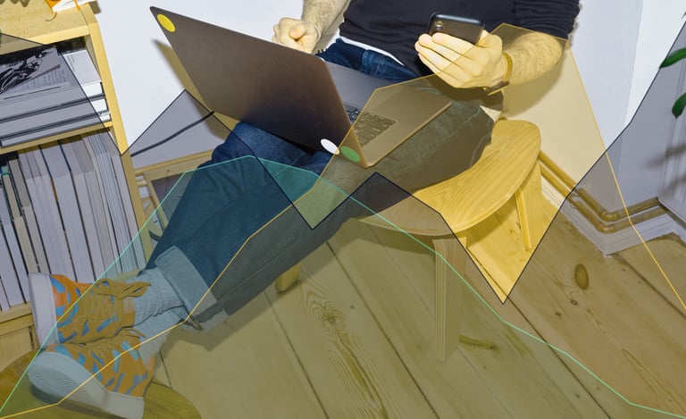 Image of man sitting with chart overlayed symboling AI strategy for AI in retail