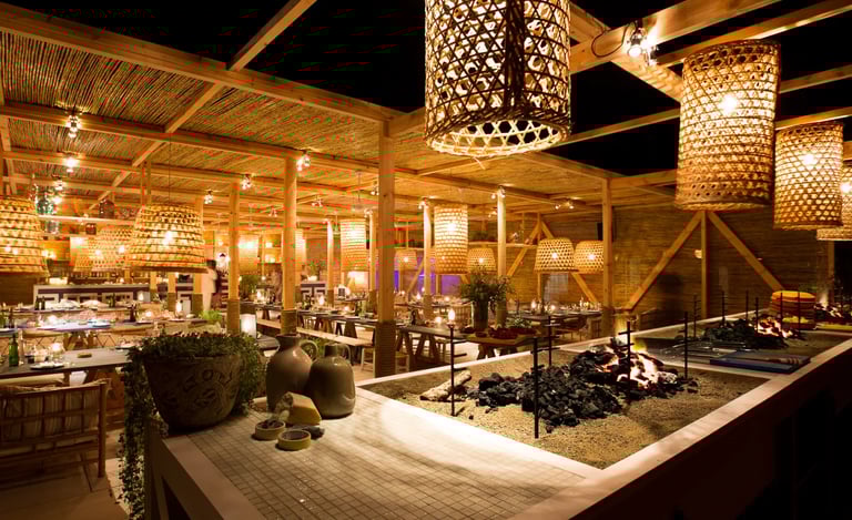 Luxury event pavilion with woven lanterns