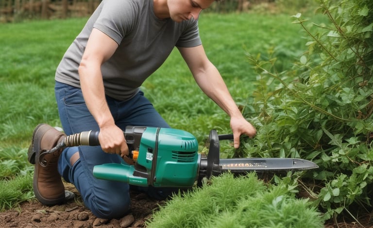 cutting a bush 