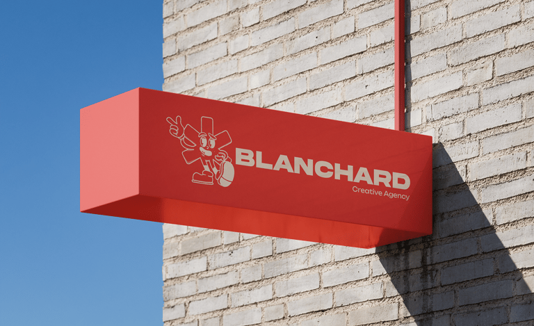 a red sign that says blanchard on it