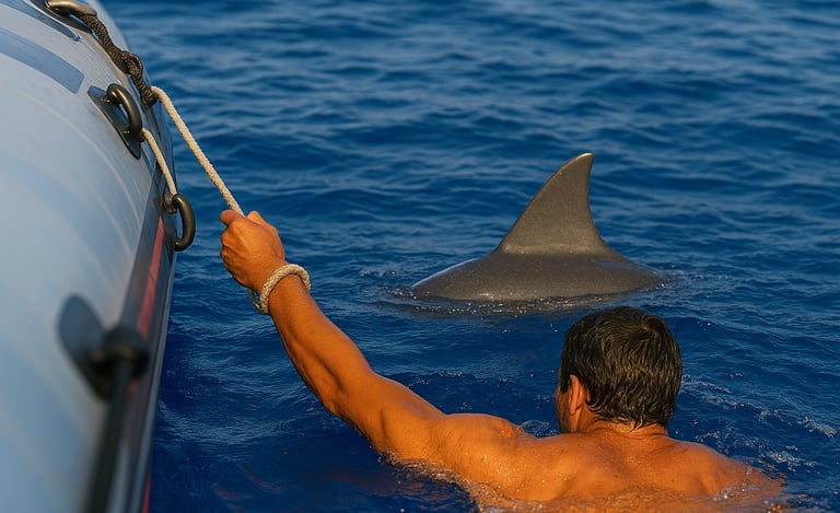 Close encounter swimming with dolphins in Madeira.
