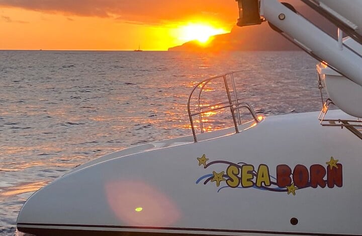 Sunset over the Atlantic from Sea Born catamaran, Funchal, Madeira.