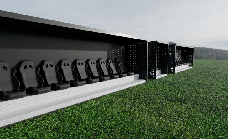 Módulos prefabricados para eventos con gradas y asientos integrados al aire libre