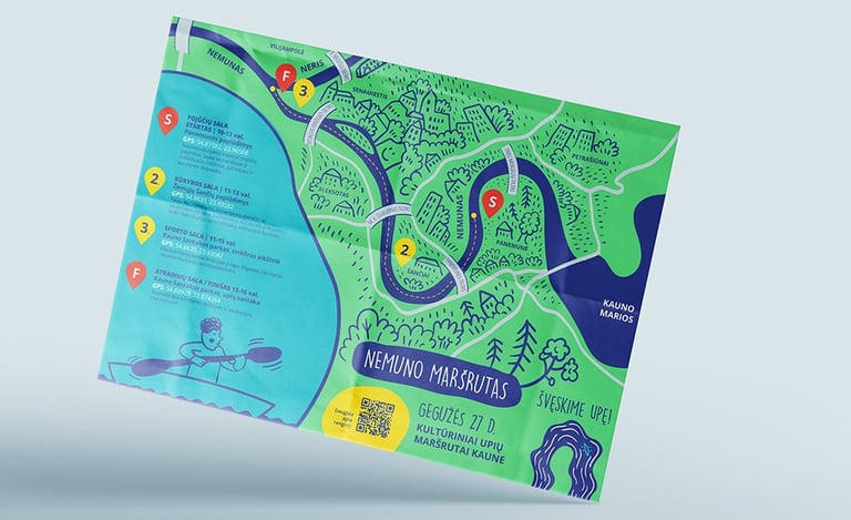 Event map. Each year a new route is created for the event, sometimes on one river, sometimes on the Neris and the Nemunas.