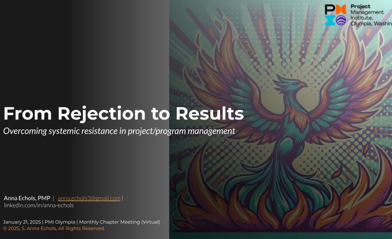 Slide preview from Anna Echols’ PMI presentation From Rejection to Results