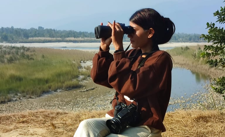 binocular observation near the river in Bardiya Park