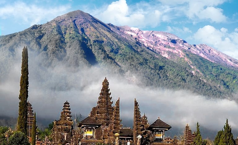 Besakih Temple, the Mother Temple of Bali, with Mount Agung towering in the background