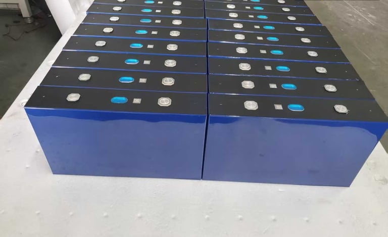 EVE prismatic lithium cells racked up on a pallet