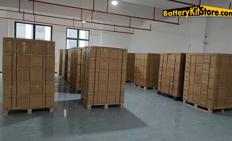 lithium cells in carton boxes on pallets