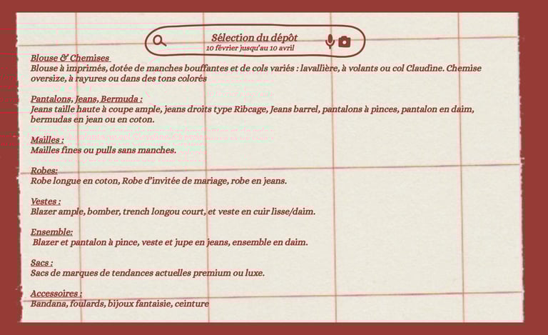 Sélections dépôt-vente vêtements mode actuelle femmes du 10 février au 10 avril 2026